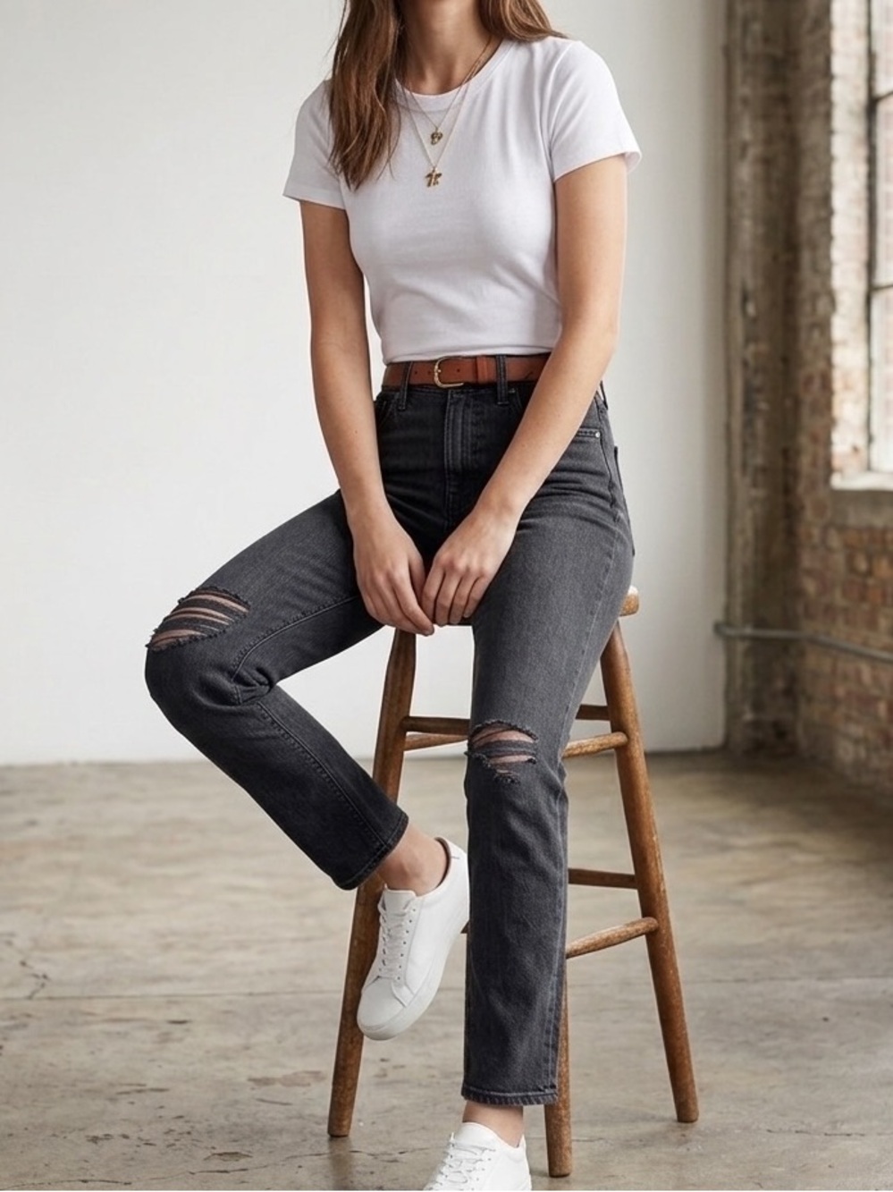 Madewell Perfect Vintage Straight Jeans Bartlett Wash Black 27 Tall Distressed